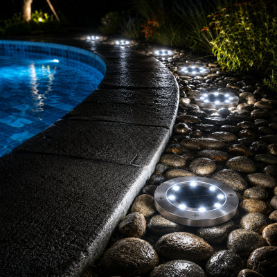 Haitral 8-LED Silver Underground Solar Pathway Lights White Light